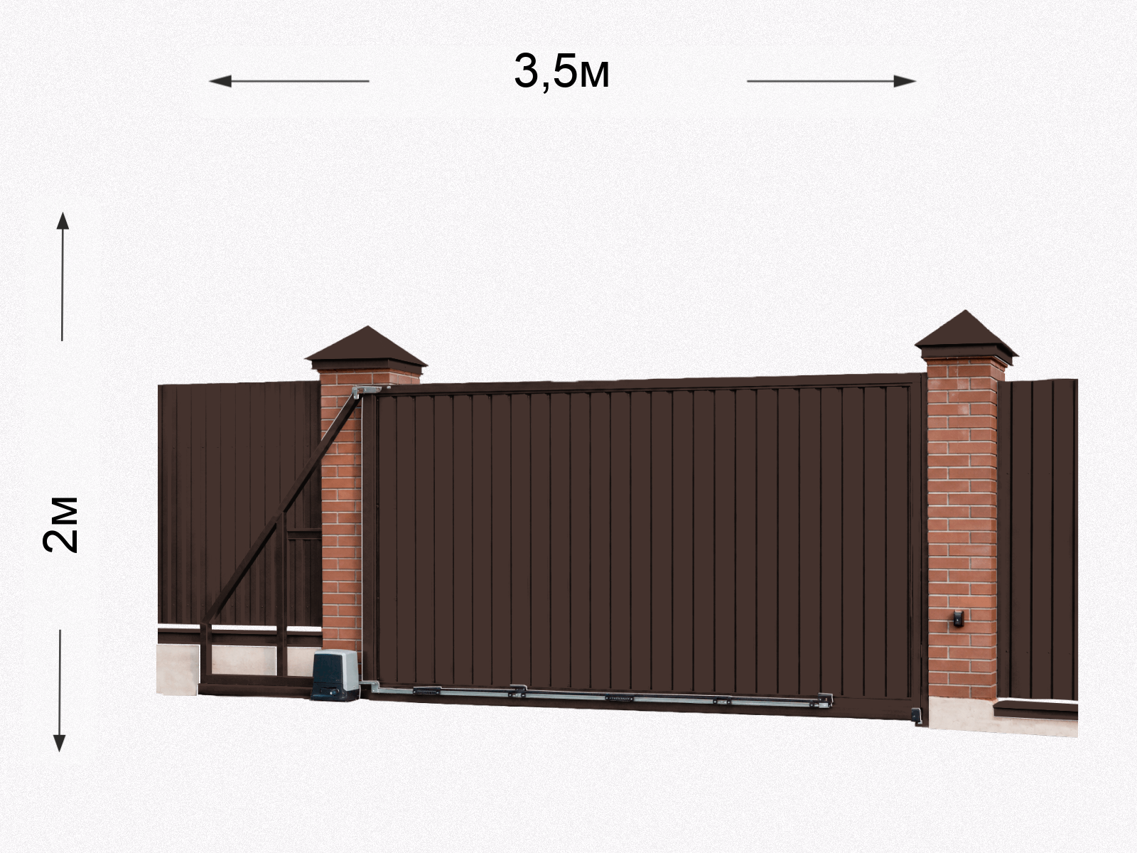 Откатные ворота на кирпичных столбах 2×3,5 м из профнастила