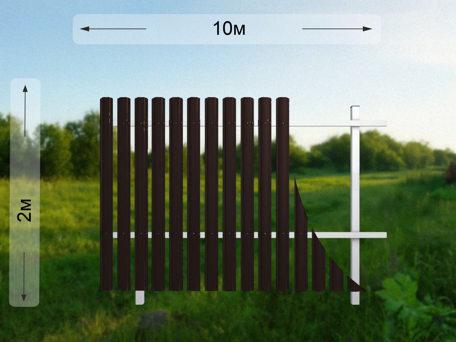 Забор из евроштакетника для дачного участка 2 м, коричневый