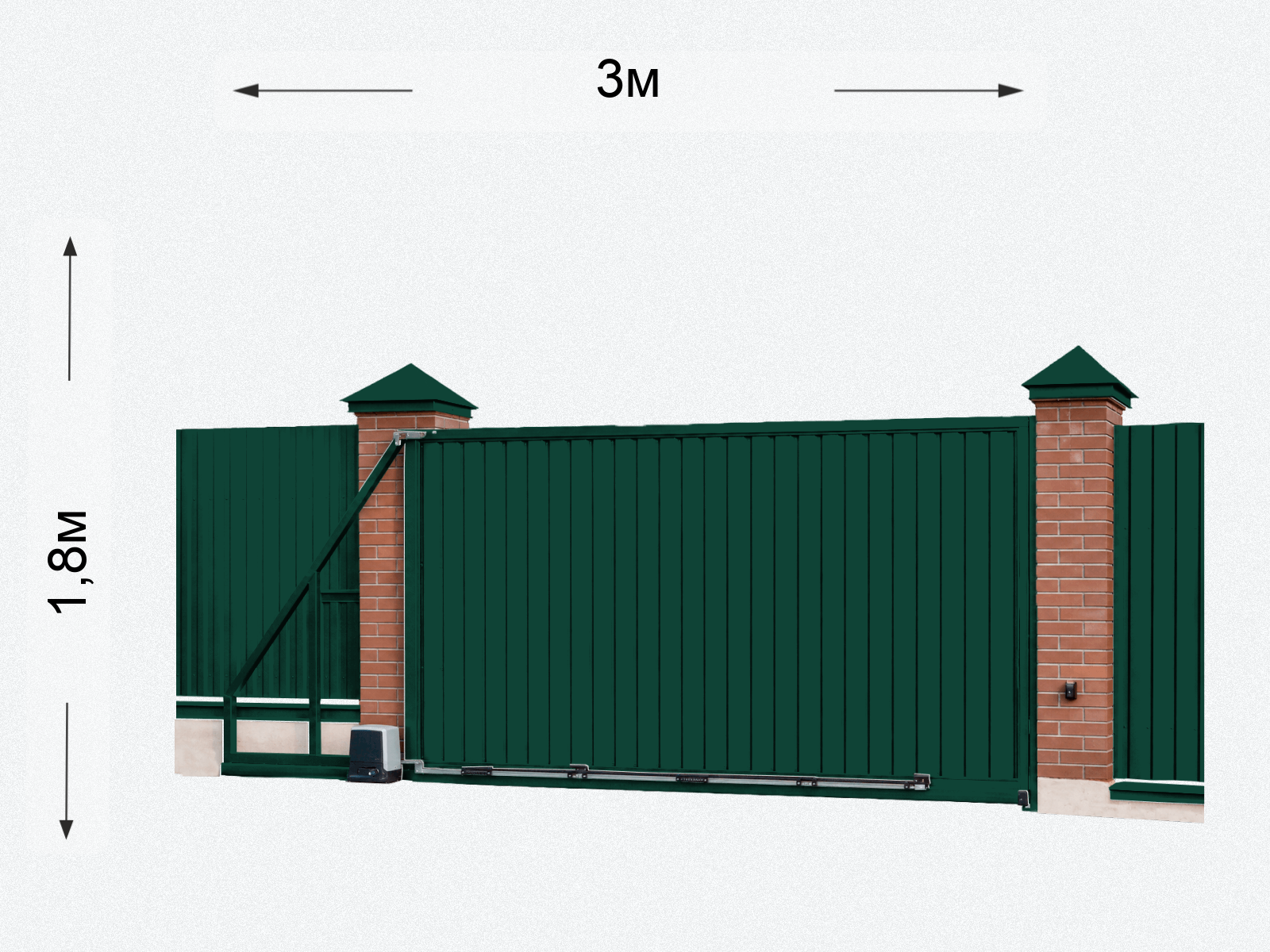 Откатные ворота на кирпичных столбах 1,8×3 м